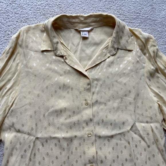 H&M Trend Yellow Gold Button Down Blouse Shirt Top Long Sleeve Polka Dot 4 US - Picture 12 of 16